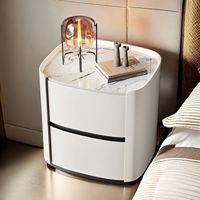 Moderner Luxus-Nachttisch aus Holz mit Marmorplatte in Weiß, Schwarz oder Grau, mit Schublade, Leder, schwebend, für Hotelzimmer, Designer-Möbel