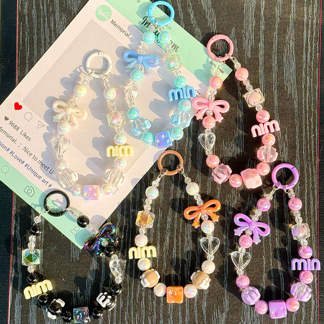 2026 Most Popular Acrylic Cute Letters Beads Keychain Phone Strap Charms Bow Bag Accessories Promotion Gift in Bulk
