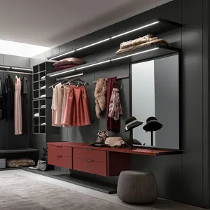 Armário com portas espelhadas LED cinza preto fosco com armário lateral tipo aberto 2 haste caixa de armazenamento gaveta armário de metal