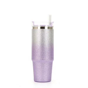 Stainless Steel Tumbler 30oz Gradient Color <b>Double</b> <b>Wall</b> Vacuum Insulated Travel Mug With Straw - Product Image 5