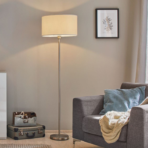 Lampada da Terra in Stile Contemporaneo con Paralume Bianco e Corpo in Ferro, Base E27, Luce Bianca Fredda Dimmerabile ad Alta Luminosità, Arredamento Moderno per Soggiorno - Product Image 1