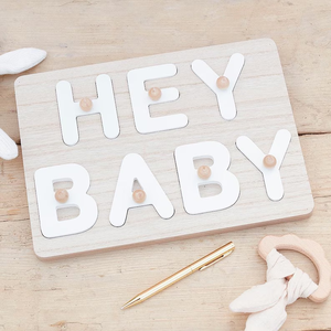 Baby Shower Decoraciones Hey Baby Rompecabezas de madera Baby Shower Recuerdo Suministros - Product Image 2
