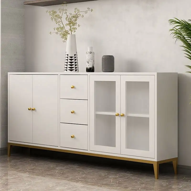 Fashionable Living Room Furniture Dining Room 3 Drawers 4 Doors Solid Wood Long White Cabinet Sideboard Luxury