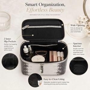 Bolsa de Maquillaje de Cuero Genuino OEM ODM, Textura de Lagarto, Organizador de Cosméticos de Viaje, Bolsa de Aseo para Mujer, Venta al Por Mayor - Product Image 3