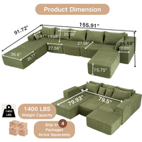 8-teiliges Modulares U-förmiges Ecksofa Großes Konvertierbares Übergroßes Chaiselongue- und Bettsofa Luxuriöse Cord-Polsterung Schlafsofa