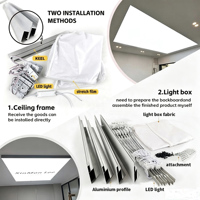 Panneau lumineux LED à film souple pour plafond - IP65, rétroéclairage UV, cadre en profilé aluminium pour restaurants, salles à manger, centres commerciaux