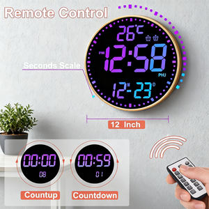 ساعة حائط رقمية كبيرة 12 بوصة متغيرة الألوان مع تحكم عن بعد وشاشة LED و3 مستويات سطوع وإنذار درجة الحرارة للديكور المنزلي - Product Image 6