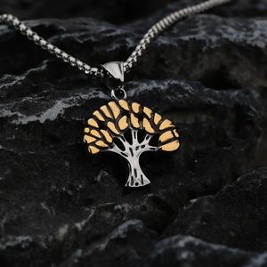 Collar con colgante de árbol de la vida, acero inoxidable, unisex, diseño geométrico de planta, uso diario, joyería fina - Product Image 2