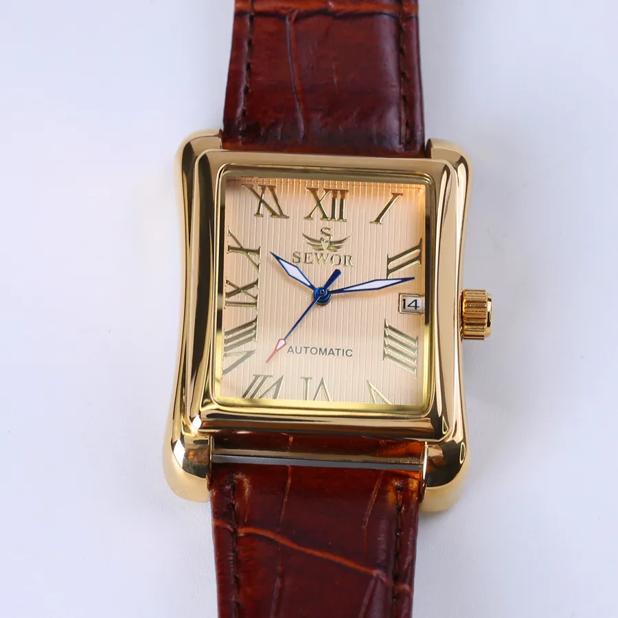 Nouveau SEWOR 741 rectangulaire hommes montres montre mécanique automatique affichage romain horloge Antique