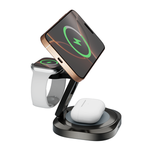 Support de chargeur sans fil magnétique pliable 3 en 1, station de charge rapide 25W pour iPhone, Apple Watch, AirPods, station de charge de voyage - Product Image 1