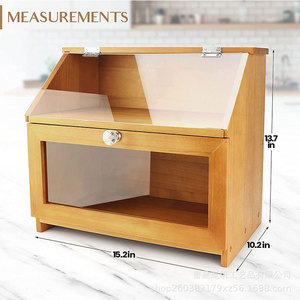 Boîte de rangement à pain en bois Vorsemy à double couche avec couvercle en verre, organisateur de pain pour la cuisine, couleur bois naturel - Product Image 2
