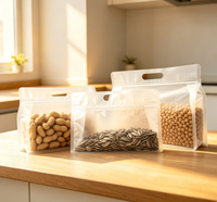 Sacs d'emballage transparents pour riz, pochette à fond plat avec poignée, sac à fermeture éclair à huit côtés pour le stockage des aliments et des noix, design personnalisé