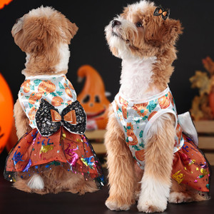 Vêtements d'Halloween pour Animaux de Compagnie Chiot <span class=keywords><strong>Chien</strong></span> Robe en Tulle <span class=keywords><strong>Citrouille</strong></span> Squelette Costumes d'Halloween avec Nœud en Dentelle - Product Image 3
