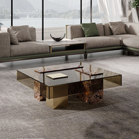 Ensemble de table basse moderne en verre et marbre avec finition transparente pour salon