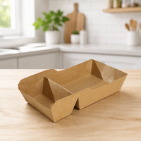 Barquette jetable en papier kraft brun pour hot-dogs, frites et poulet frit avec revêtement anti-graisse – Emballage alimentaire