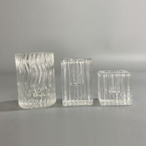 Bougeoirs modernes carrés côtelés de forme ronde en verre personnalisé chauffe-plat votif petits bougeoirs en verre pour la décoration de mariage à la maison - Product Image 6