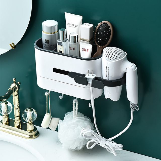 Custom Logo Wall Mounted Plastic Hair Dryer Holder Durable Family Rectangle Shape Injection Technics