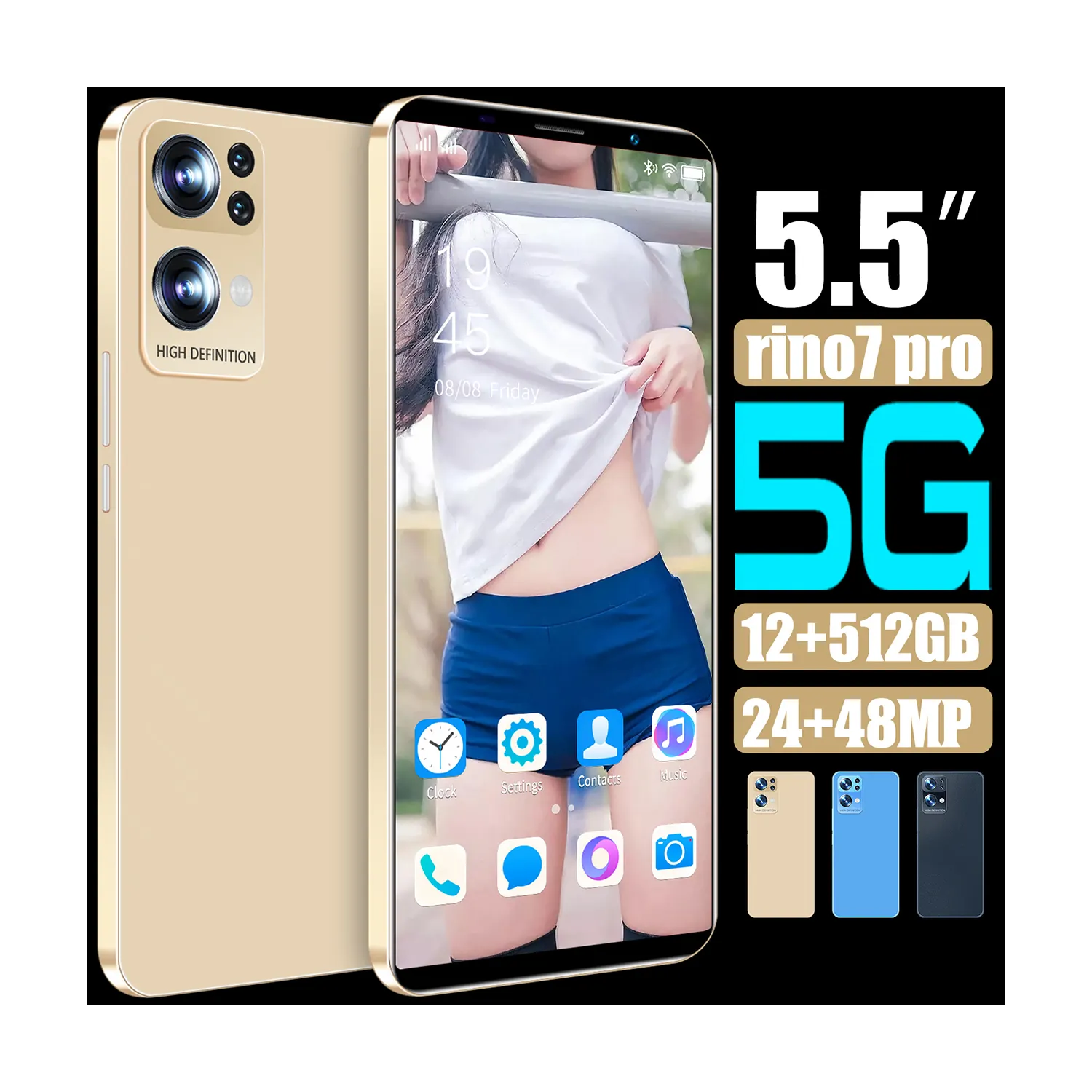 Smartphone rino7 pro desbloqueado com android, celular 5.5 polegadas, com 12g de ram, + 512gb de rom, gps, rastreamento desbloqueado