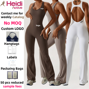 Combinaison de yoga une pièce décontractée avec logo personnalisé, dos évidé, jambe large évasée, pour la gym et le fitness - Product Image 1