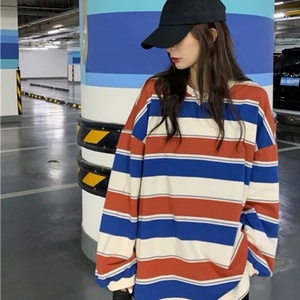 Women's Collarless Logo Knitted 100% Cotton Thin Pullover <b>Long</b> Sleeve Sweatshirt for Couples <b>Matching</b> - Product Image 2