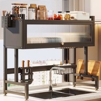 Étagère de rangement en métal à 2 niveaux pour évier avec tiroir anti-poussière, organisateur de comptoir de cuisine pour le rangement des épices et des outils