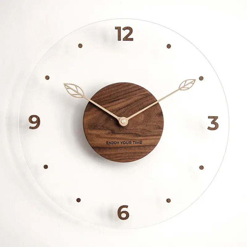 Reloj de pared transparente sin marco, con esfera de nogal, acrílico, para sala de estar, 12 pulgadas