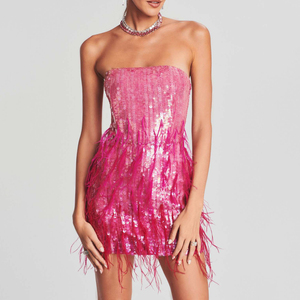 Abito Mini Aderente Senza Maniche con Paillettes e Schiena Scoperta, Vita Alta, Colori Personalizzabili, Vestito da Festa con Patchwork - Product Image 2