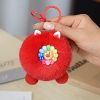 Porte-clés rond en peluche fait main avec visage souriant et fleur colorée, pendentif mignon pour sac, cartable et voiture