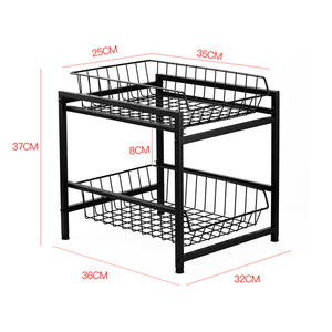 Tiroirs empilables en acier de fer noir à 2 niveaux cuisine verticale salle de bains rangement sous évier armoire organisateur d'épices - Product Image 6