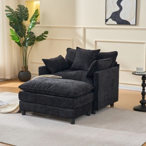 Divano Componibile a 3 Posti in Tessuto, Divano Angolare a Forma di L con Pouf, Stile Cloud Couch - Product Image 6