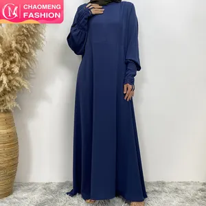 6693# Eid simple but luxurious closed abaya with premium lace ribbon long sleeve summer dresses for breastfeeding mother 6 color