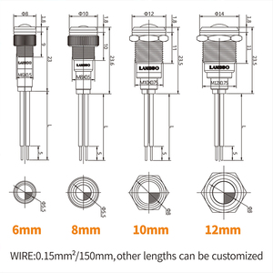 Lanboo <span class=keywords><strong>LED</strong></span> tín hiệu đèn 6mm <span class=keywords><strong>8mm</strong></span> 10mm 12mm chỉ số ánh sáng đơn sắc hoặc hai màu làm bằng nhựa kim loại - Product Image 5