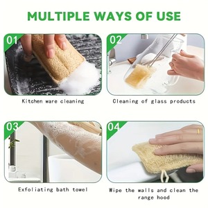 Éponge à vaisselle naturelle en loofah, en fibres végétales, réutilisable, écologique, éliminateur de taches d'huile avec corde de suspension, nettoyage de la cuisine - Product Image 6
