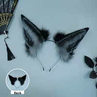 E0012 Bandeau gothique en fausse fourrure avec oreilles de loup, oreilles d'animaux en peluche style punk avec chaîne croisée et rivets, accessoire de cheveux pour cosplay et mode alternative