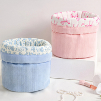 Pochette de maquillage en velours côtelé avec cordon de serrage, rembourrée, cylindrique, portable, pour voyage, grande taille, écologique, personnalisable