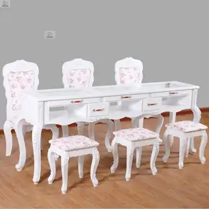 French Style Nail Care Table Manicure Chair Nail Desk Double Single Glass Top Nail Table And Chair Double Station Set