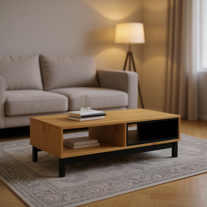 Table basse en chêne massif 39,4x19,7x12,8 pouces avec rangement, design moderne pour la décoration de la maison - Product Image 2