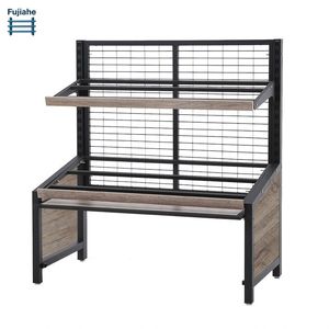 Estante de Exhibición de Verduras de 2 Niveles de Acero y Madera con 5 Cajas <span class=keywords><strong>Grandes</strong></span> de Plástico Negro para Supermercado y Tienda de Abarrotes - Product Image 5
