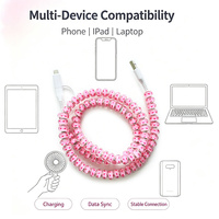Câble de données USB plat 3-en-1 imprimé cœur mignon, cordon de charge décoratif Type C, fil de synchronisation pour téléphone portable tendance pour usage quotidien