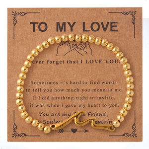 Go2boho Gold Beaded Wave Bracelet Birthday <strong>Gift</strong>, Stretch Stackable Bracelet with Inspirational Message Card <strong>for</strong> Women Men - Product Image 1