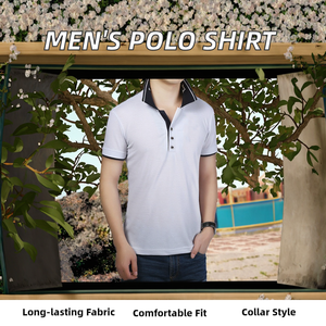 Polo Casual Oversize para Hombre con Diseño Liso a Cuadros, Material de Algodón/Fibra de Bambú, 200 Gramos de Peso de Tela, Diseño Liso - Product Image 3