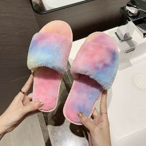 <span class=keywords><strong>Chaussons</strong></span> en peluche pour femmes, style tendance, semelle en EVA, doublure en peluche, doublure arc-en-ciel, <span class=keywords><strong>chaussons</strong></span> en laine, vente en gros, vente chaude en usine - Product Image 2