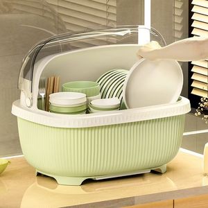 Extra <b>Large</b> <b>Plastic</b> Dish Rack Xl Flip Top Lid Oval Shape Kitchen Draining Rack Drawer Style Storage <b>Box</b> - Product Image 2