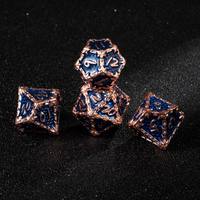 Jeu de dés DND en métal massif à texture écaille bleue, 7 pièces, avec bordure or rose, dés polyédriques en métal pour RPG avec grands chiffres