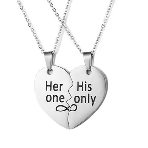 Custom engraved broken heart necklace for couples stainless steel her one his only couples necklace wholesale