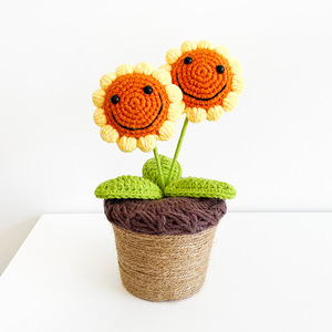 <span class=keywords><strong>1</strong></span> testa di girasole all'uncinetto per invasare fatti a mano in maglia per regali di decorazione per Desktop di girasole - Product Image 6