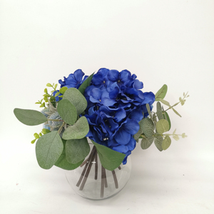 ดอกไม้ไฮเดรนเยียสีน้ำเงินดอกไม้ตกแต่งบ้านดอกไม้ประดิษฐ์คุณภาพสูงดอกไม้ไฮเดรนเยียไหมพร้อมแจกันแก้วใส - Product Image 4