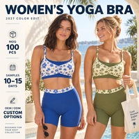 Ensemble de soutien-gorge de sport et short de yoga à imprimé floral personnalisé, écologique, 81% nylon, 19% élasthanne, double couche, extensible dans les quatre sens, doux et confortable