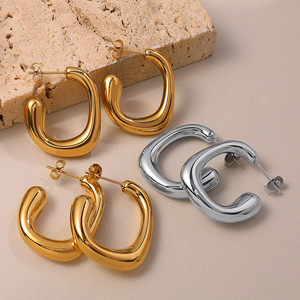 Pendientes de Aro Geométricos en Oro y Plata, Forma Irregular, Joyería de Moda - Product Image 1
