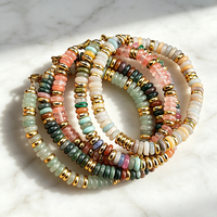Perles plates rondes artisanales multicolores en pierre naturelle, bijoux de collection culturelle, motifs animaliers, style art populaire West Lake CC